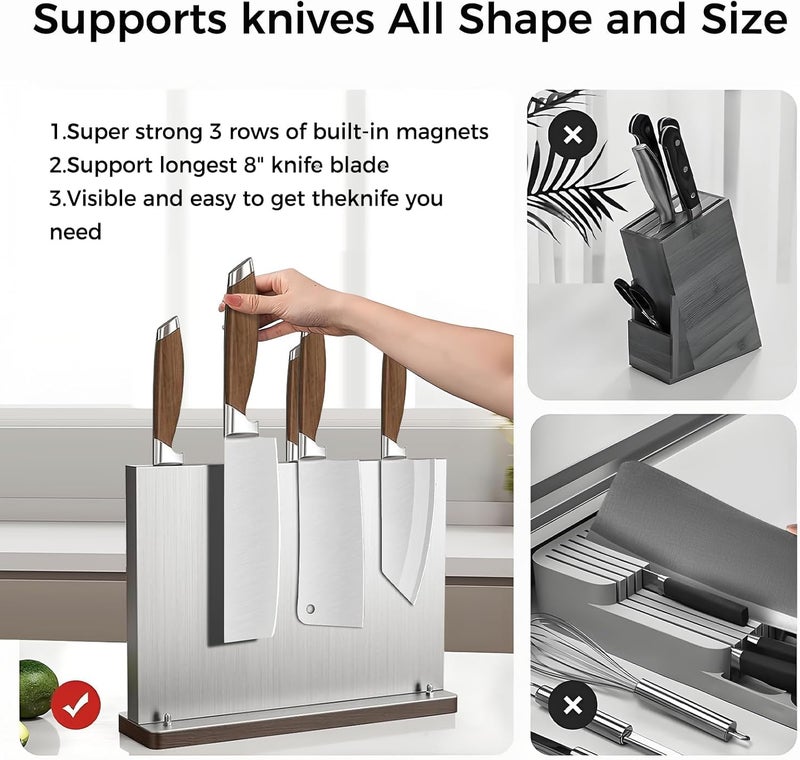fomidao Magnetic Knife Holder Stand,Stainless Steel Magnetic Knife Block Without Knives,Power Magnetic Knife Rack Strip,Double Sided Magnet Knife Storage Organizer - Image 3